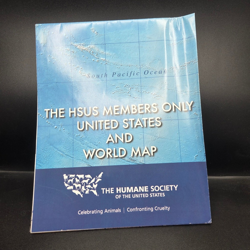 HSUS Humane Society Members Only United States World Map Fold Out Blue